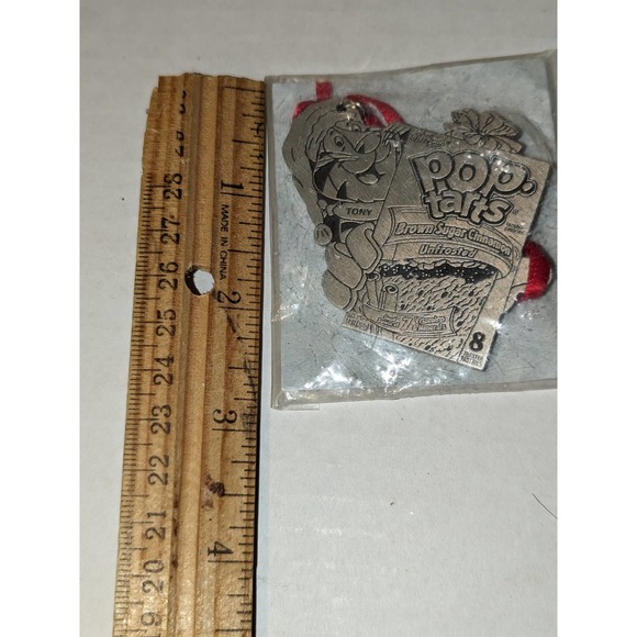 Vintage Kellog's Poptart Tony Tiger Christmas Ornament Pewter Sealed Advertising - Picture 5 of 5